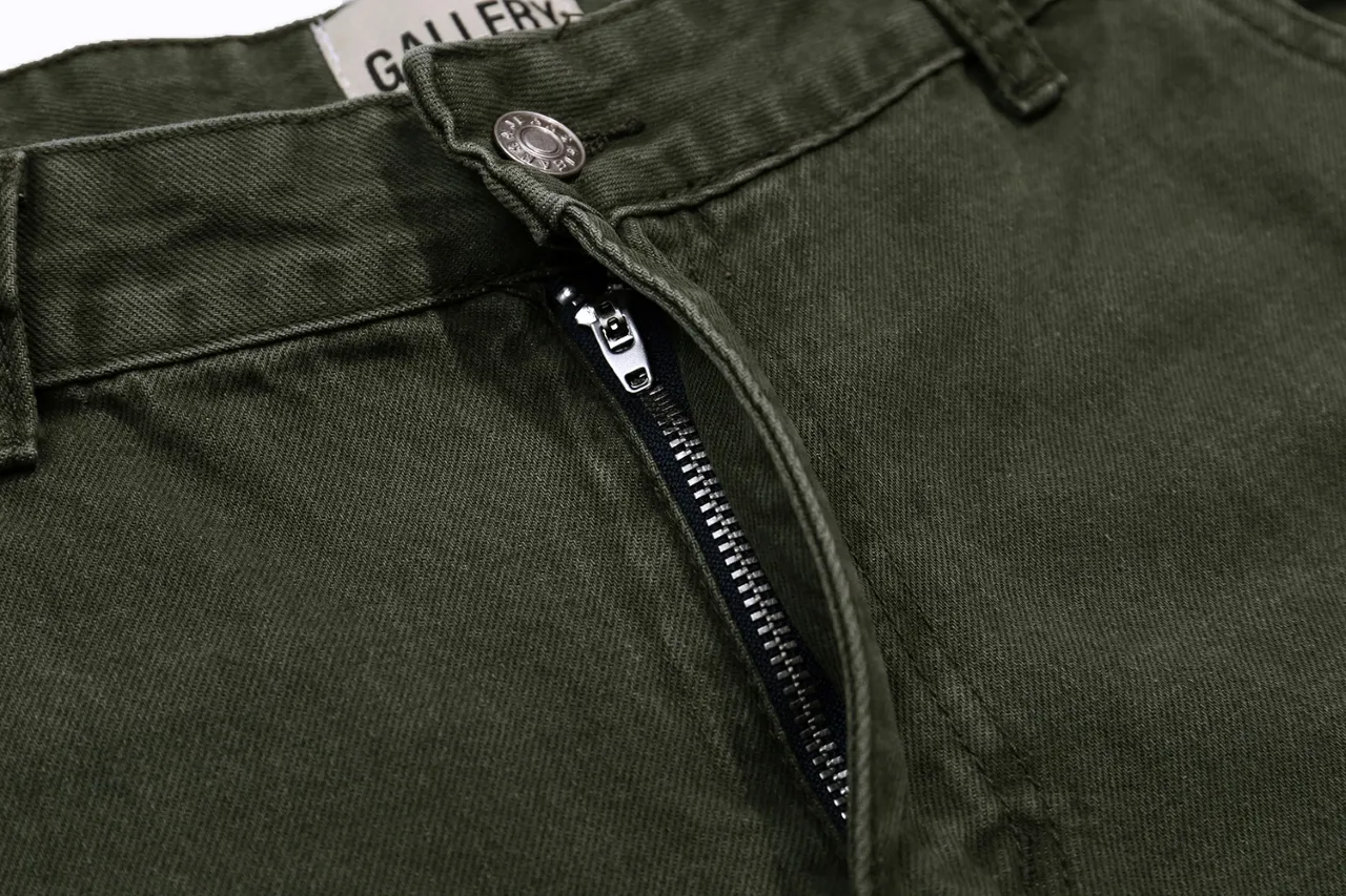 p260 (detail picture) 637#Gallery Dept New style splashed ink and paint washed military green splicing bootcut jeans olive green overalls jeans versatile casual pants washed olive green S~XL